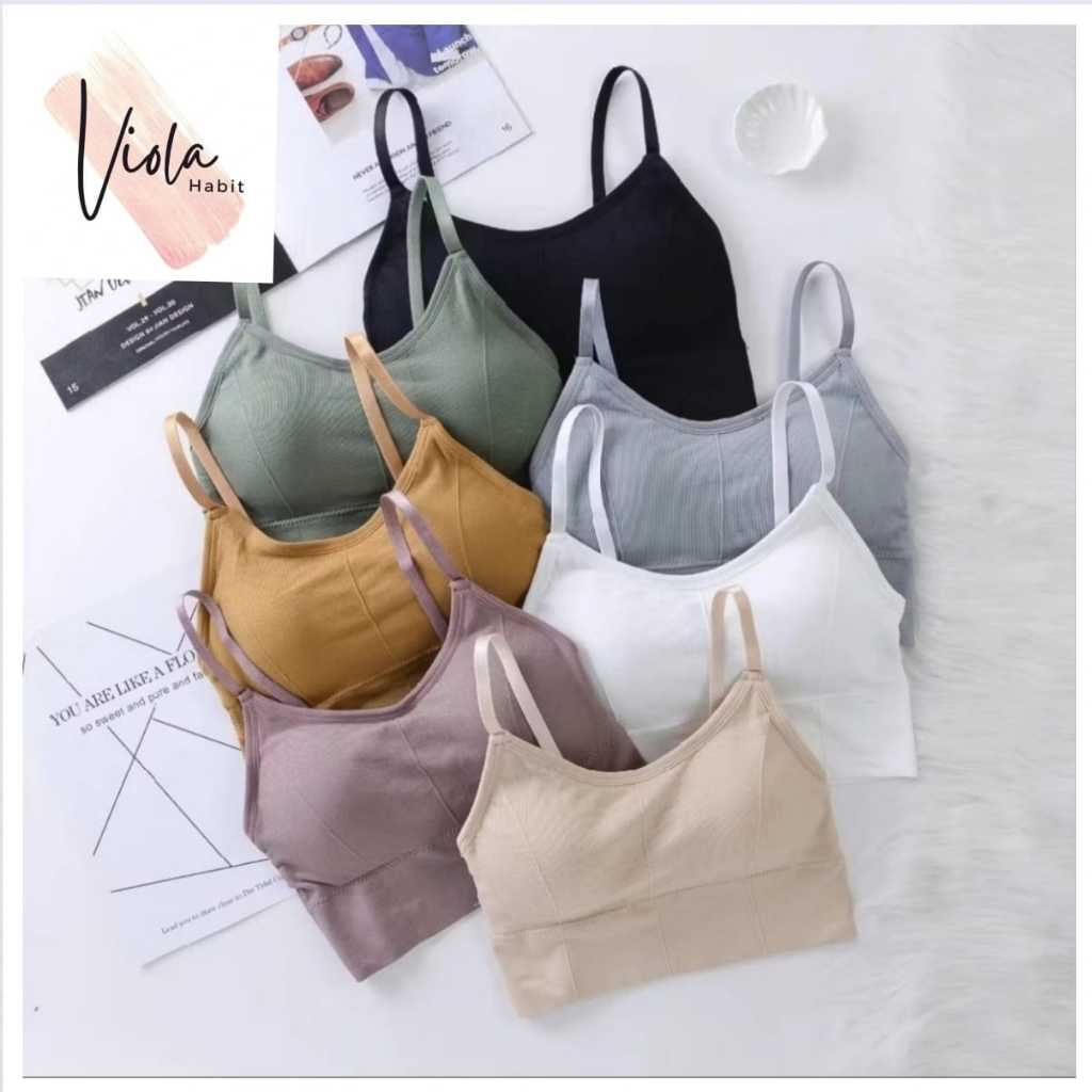 Tanktop Sport Bra Ribbed Korea Style - Seamless Bra Tanpa Kawat - Camisole Busa Casual Daily Wear - 