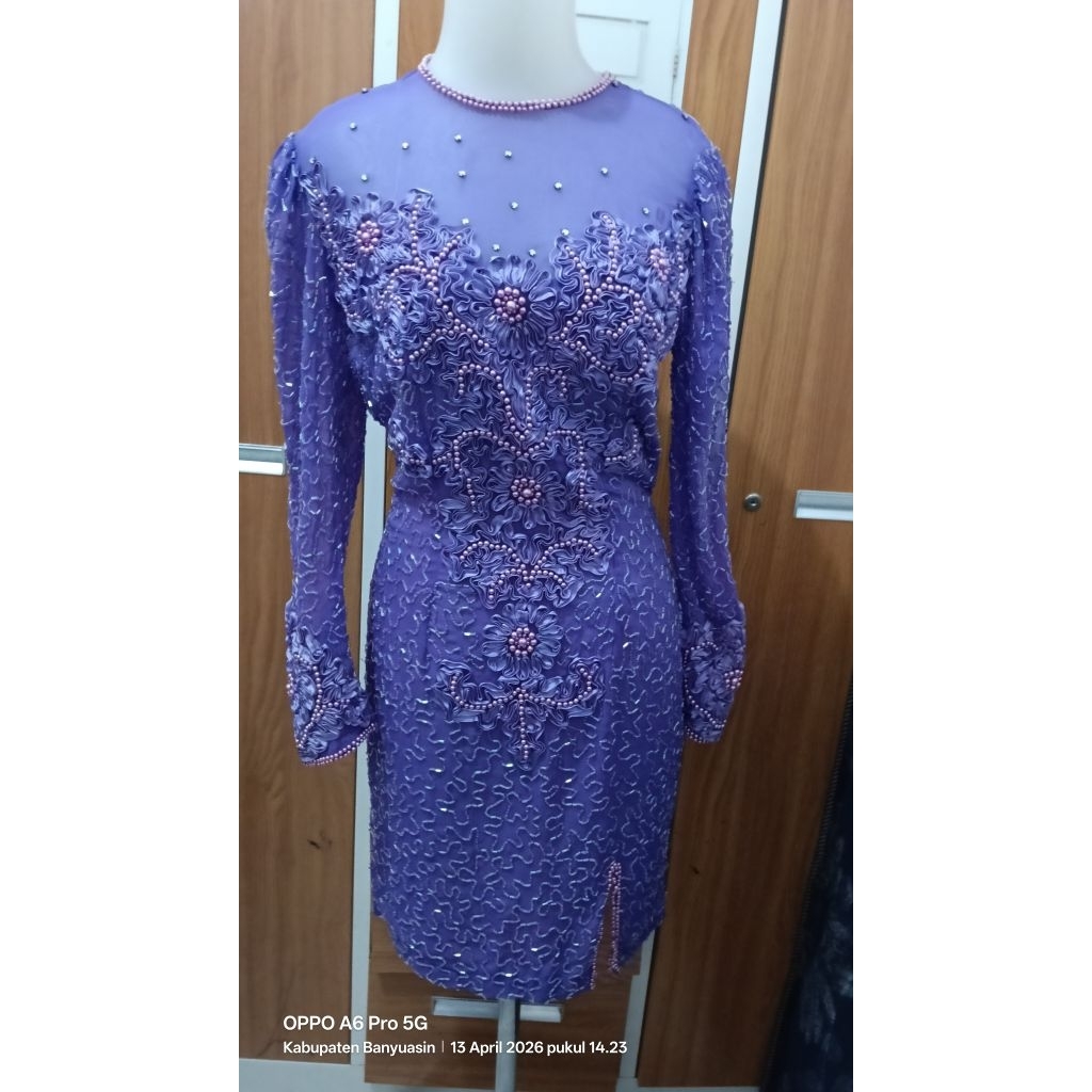 pl Baju Pesta ungu Variasi manik Mewah Cantik Branded