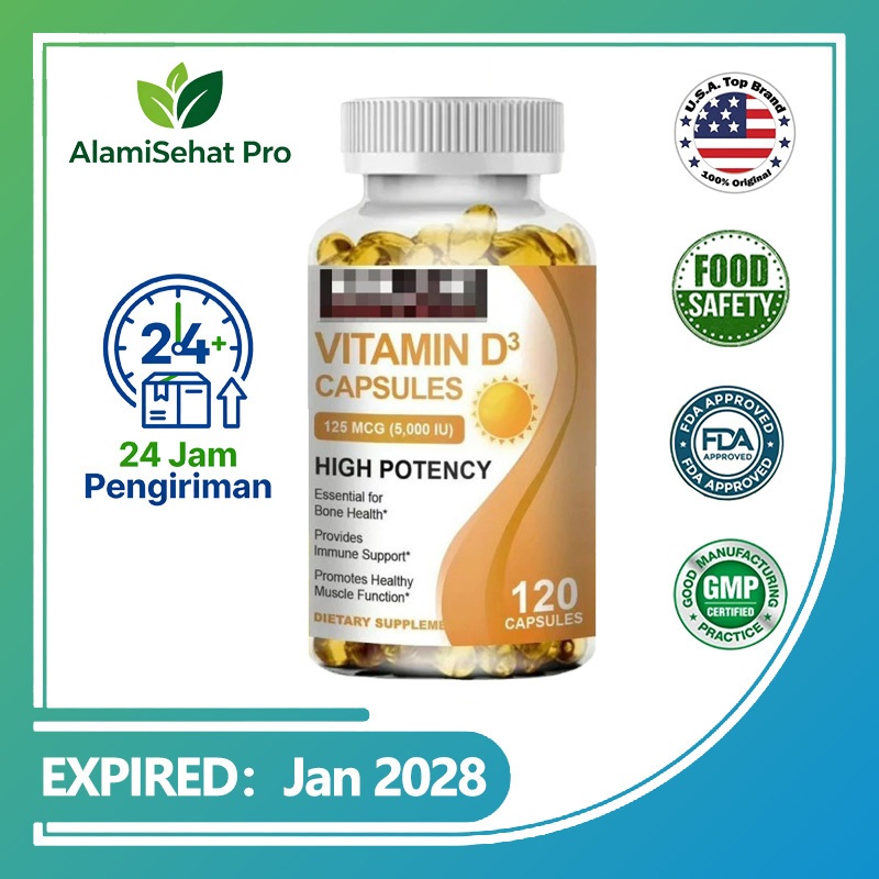 Kirkland Signature Vitamin D3 5000 IU 125mcg - Mendukung Tulang & Imunitas - Dengan Minyak Kelapa & 