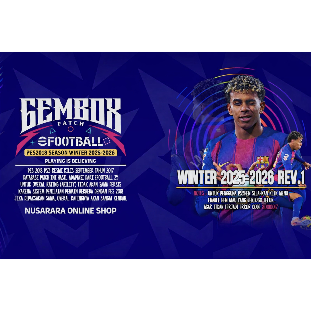 PES 2026 GEMBOX PATCH WINTER SEASON REV 1 PS3 UPDATE APRIL 2026 VIA FLASDISK