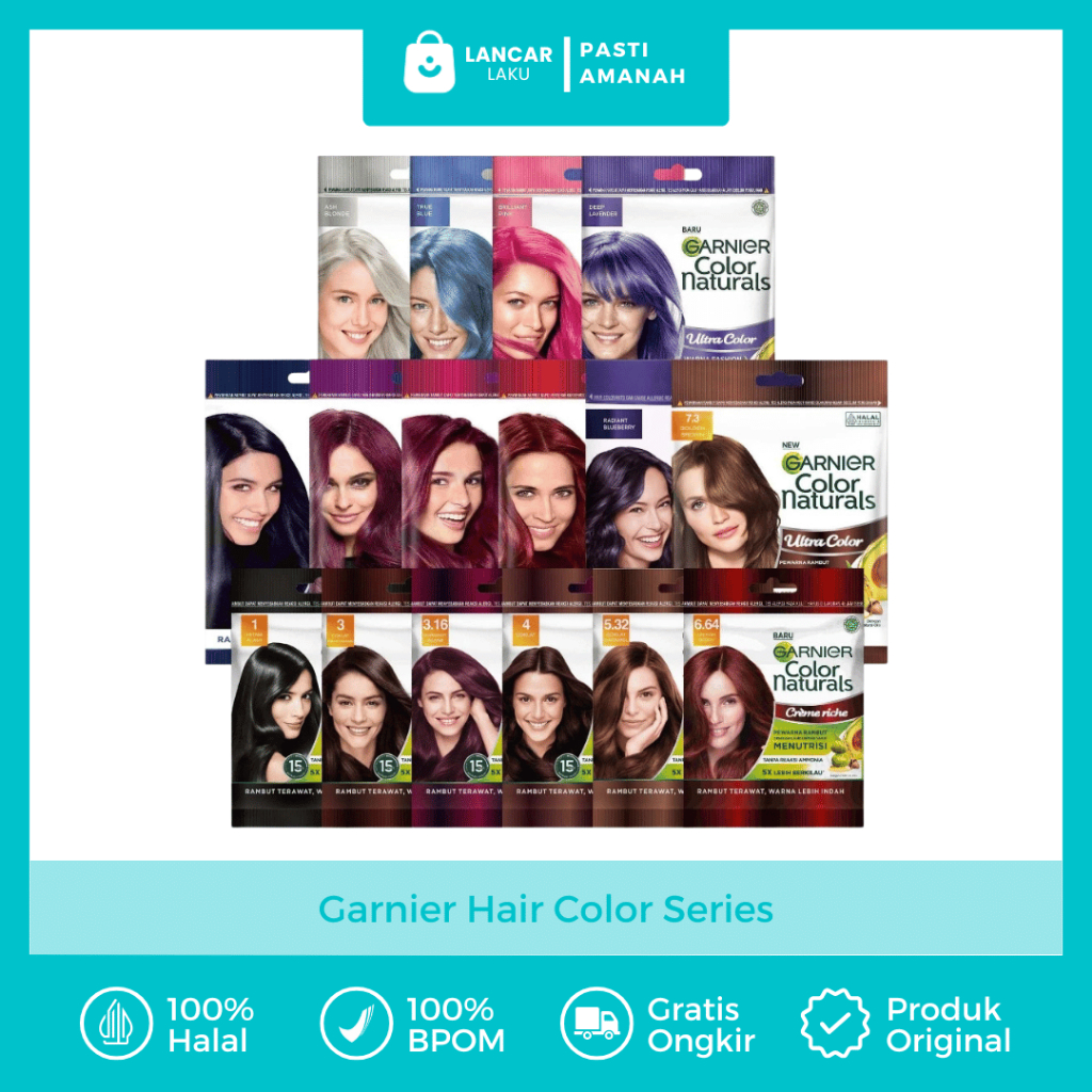 Pewarna Rambut Permanen Anti Luntur Garnier Hair Colour Cat Tanpa Bleaching Semir Hitam Tahan Lama B