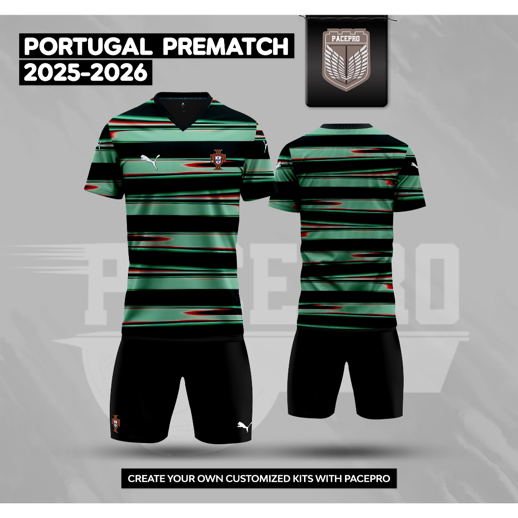Jersey Bola PORTUGAL PREMATCH 2025-2026 PENDEK Free custom nama dan no punggung Full printing