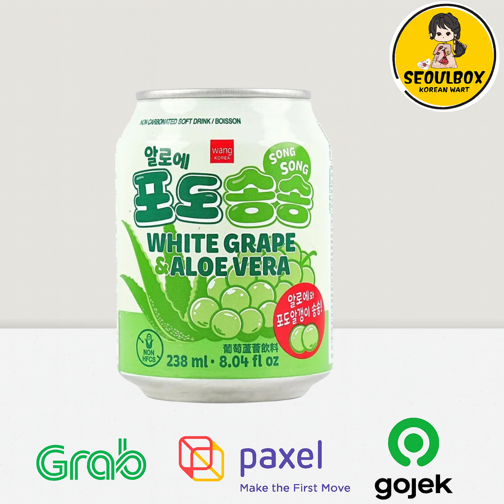 Wang White Grape & Aloe Vera Drink Can 238ml - Minuman Anggur Putih dengan Potongan Lidah Buaya Made