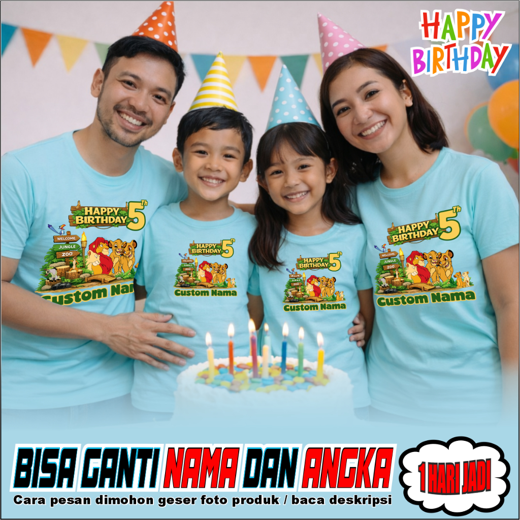 T-Shirt Kaos Ulang Tahun Anak Lion King Cartoon Baju Couple Keluarga Custom - MACTIVE