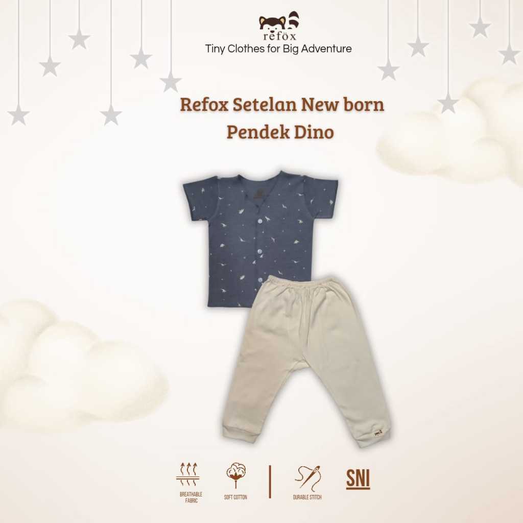 REFOX - SETELAN NEW BORN (0 -3 bulan) BAJU PENDEK CELANA PANJANG DINO
