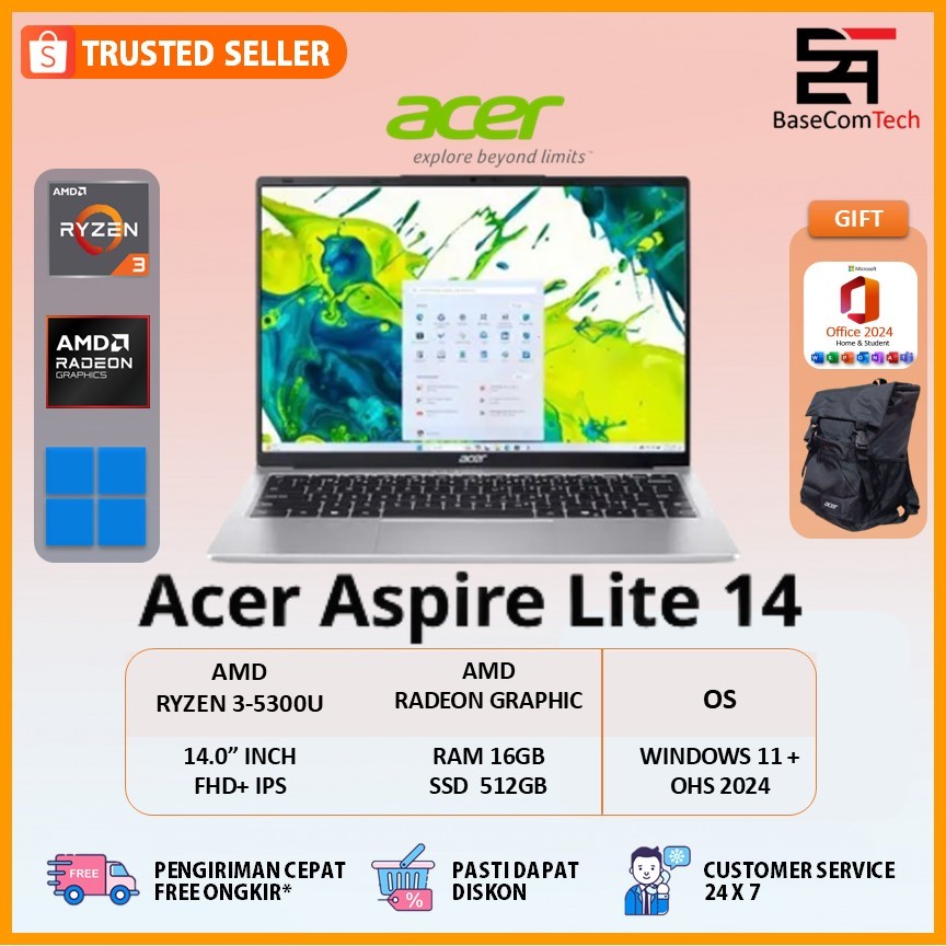 Acer Aspire Lite 14 Ryzen 3 16/512 Garansi Resmi 14.0 inch FHD IPS