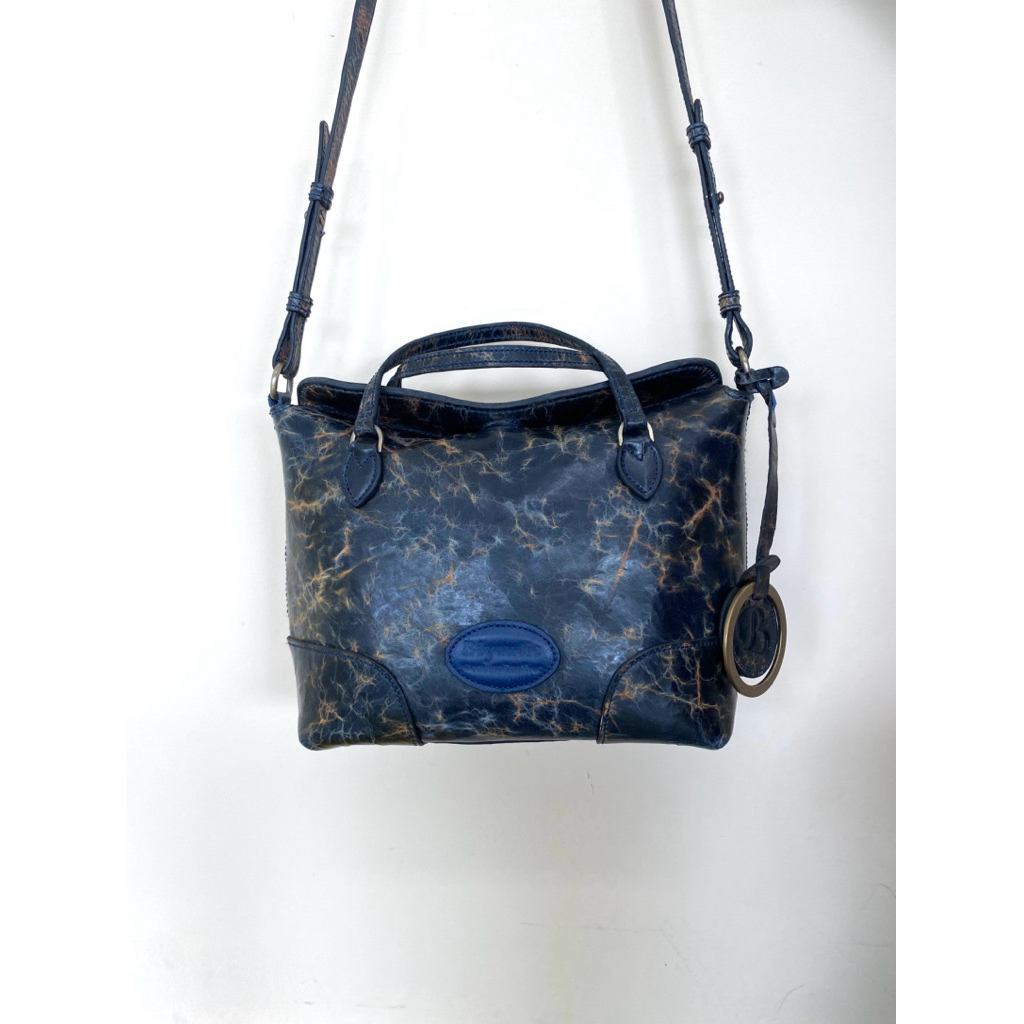 Preloved Tas Kulit Anindya by Biyantie warna Crack Biru Donker Bahan Kulit Sapi | Tas Kulit Awet | T
