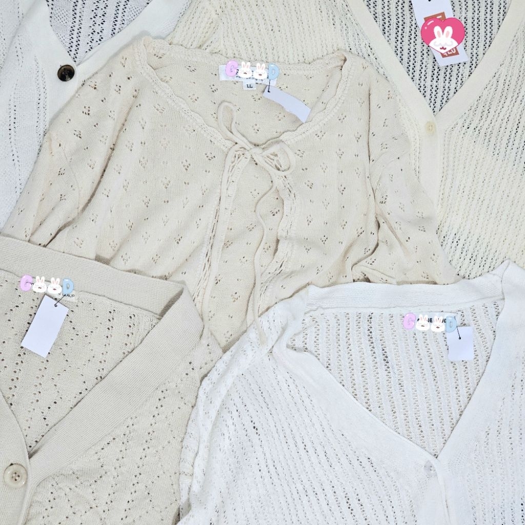 Cardigan Outer Jaring Jaring Wanita | Outfit Pantai Wanita Rajut Cream Putih Katbol