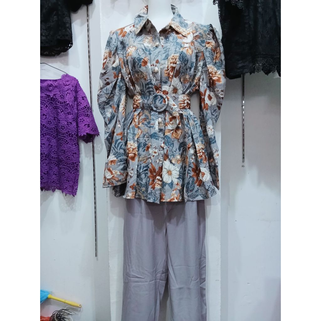 one set celana dan one set rok motif kotak-kotak setelan baju dan celana setelan baju dan rok  bahan