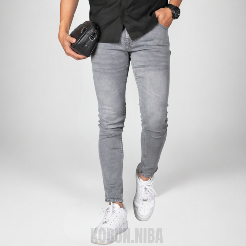 Celana Jeans Pria Panjang Skinny Slim Fit Panjang distroMelar abu abu  black/ Celana Jeans Cowok