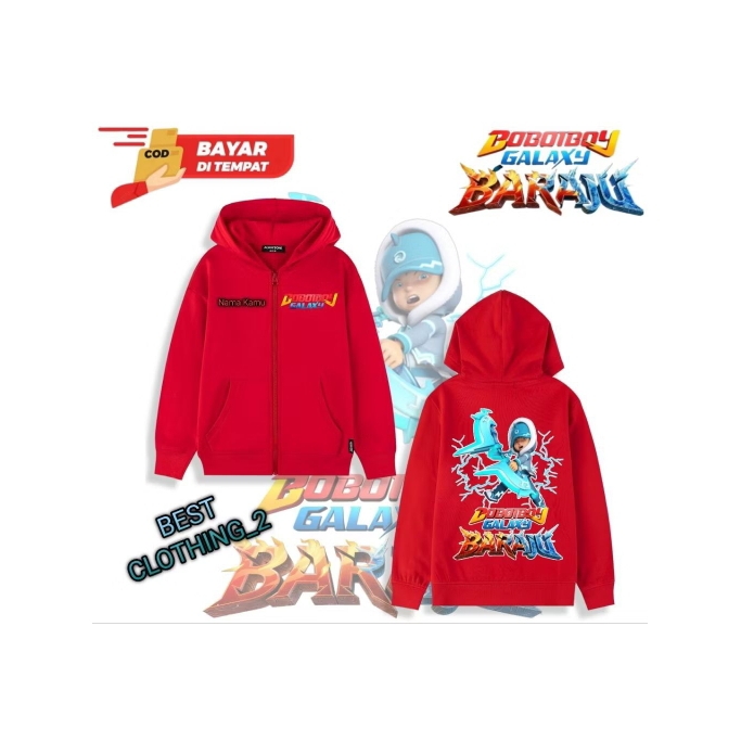 Jaket Zipper Anak Boboiboy Barazu Ice Terbaru / Zipper Hoodie Anak Laki laki & Perempuan Jaket Anak 