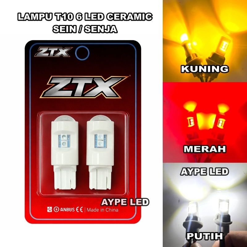 Lampu Led T10 Ceramic 6 Titik Led Model keramik Dc 12 Volt Nyala Diam Superterang