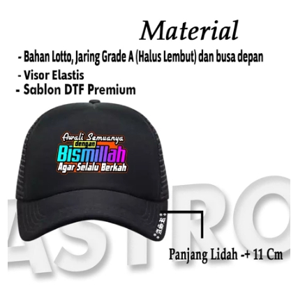 Topi Pria Keren, Topi Cowok Remaja Dewasa, Topi Hitam Trucker Hat Motif Kata kata