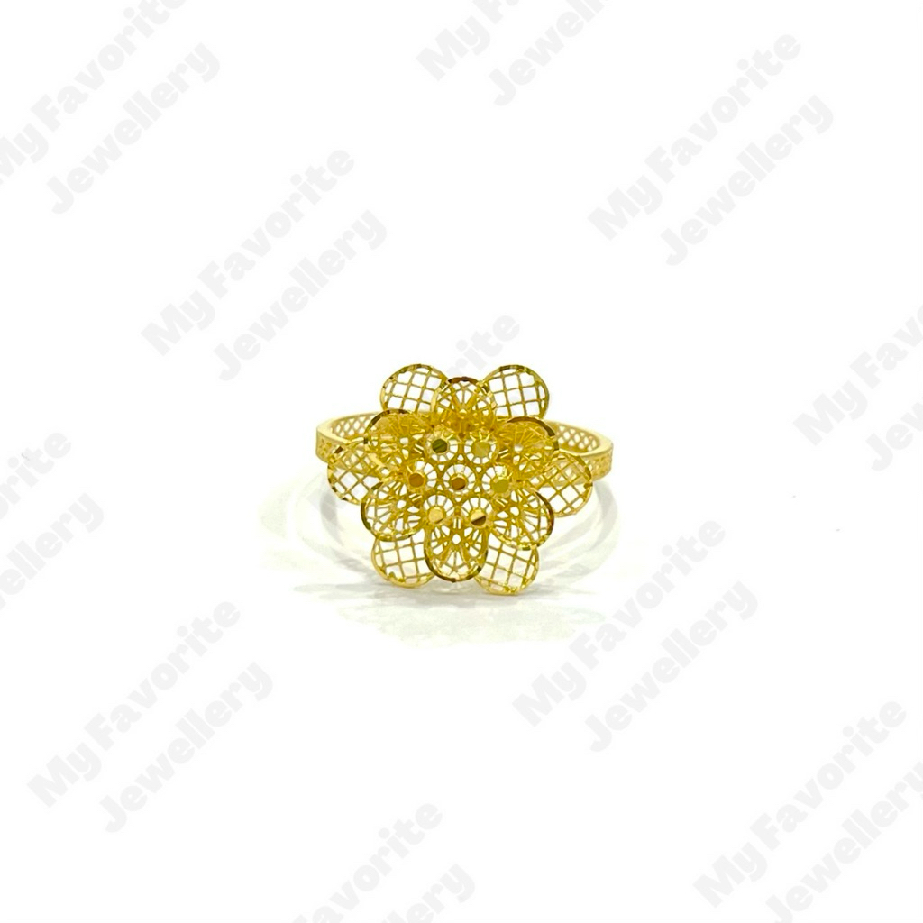 Cincin Bunga Krawang Ringan Uk18 Emas Asli Kadar 700 16K