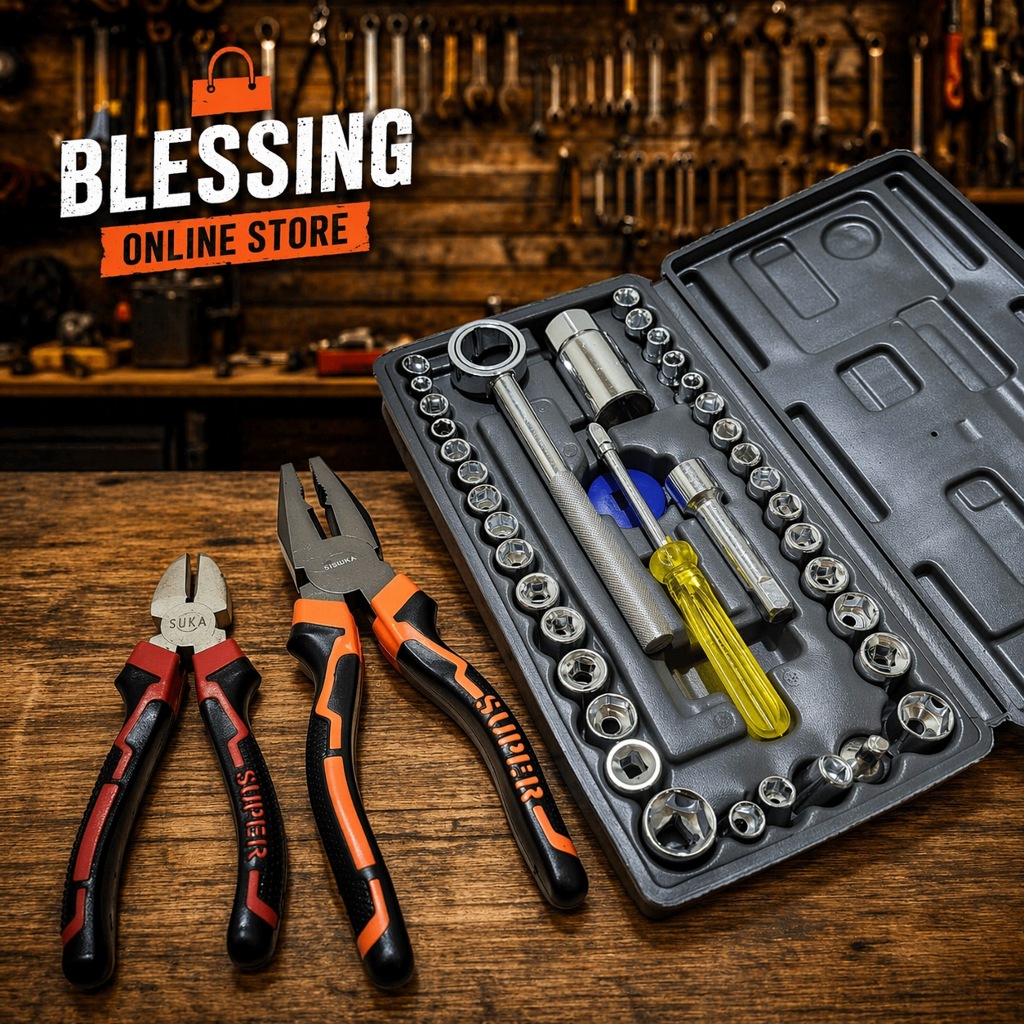 PAKET 3 SET KUNCI SHOCK SOCKET 40PCS + 2SET TANG (kombinasi+potong) / TERSEDIA MERK TEKIRO / TOOLSET