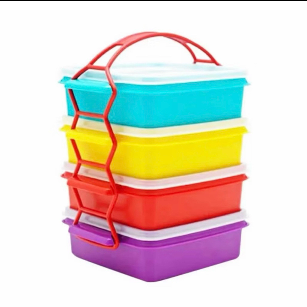 Tupperware carry all set rantang 4 susun warna warni