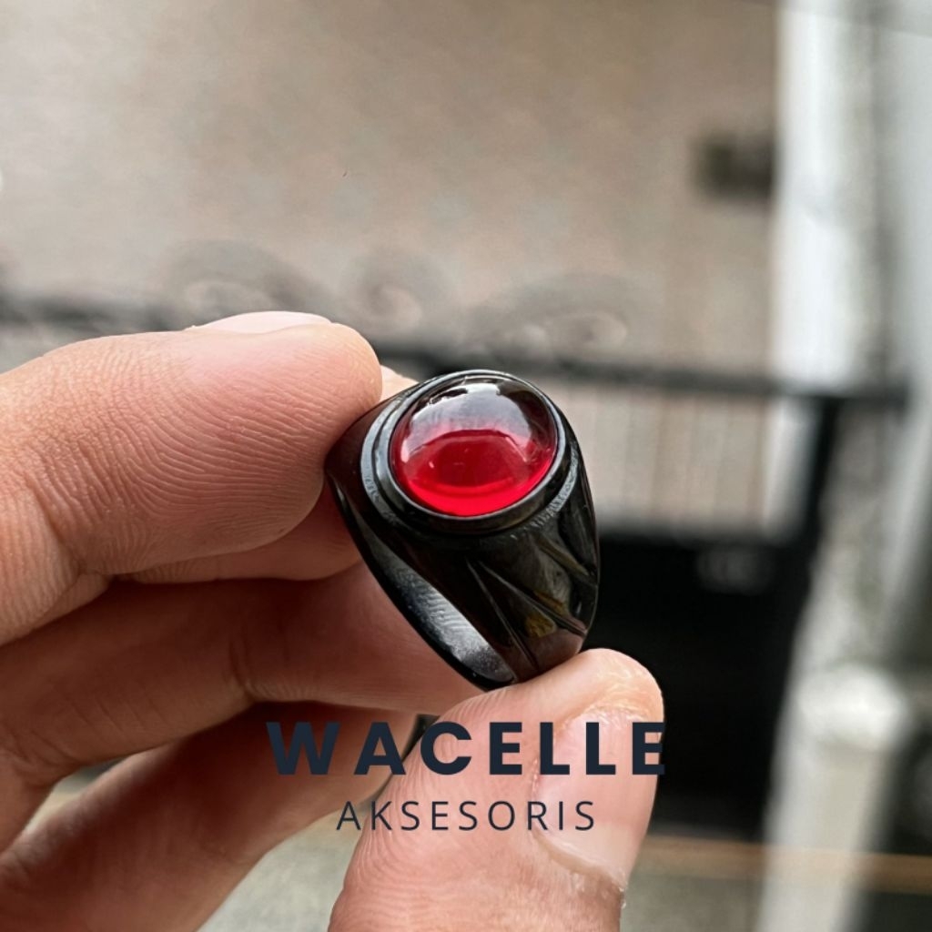 CINCIN BATU AKIK MERAH SIAM BANGKOK RING HITAM MEWAH