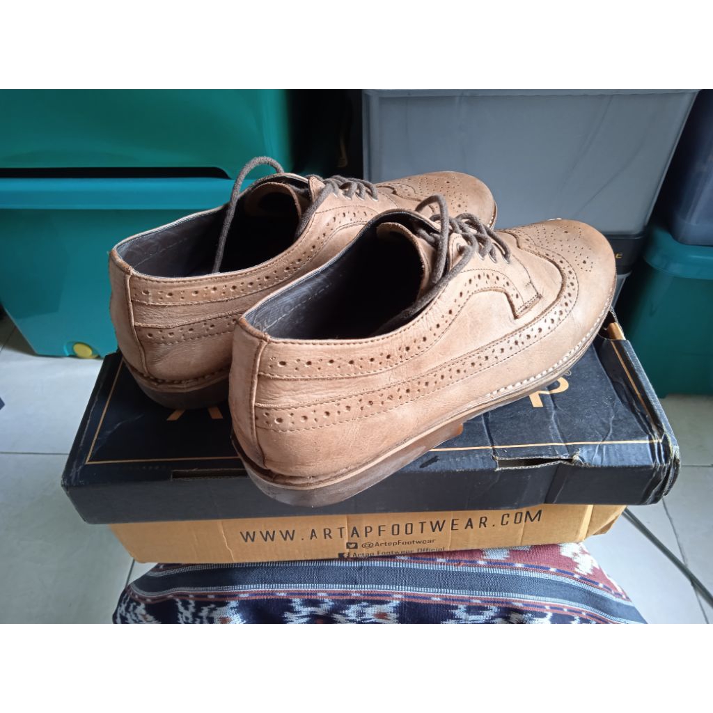 SEPATU PRIA KULIT SIZE 41 Original Brand Casual Semi Formal Derby Brogues Wingtip Longtip Tan Brown 