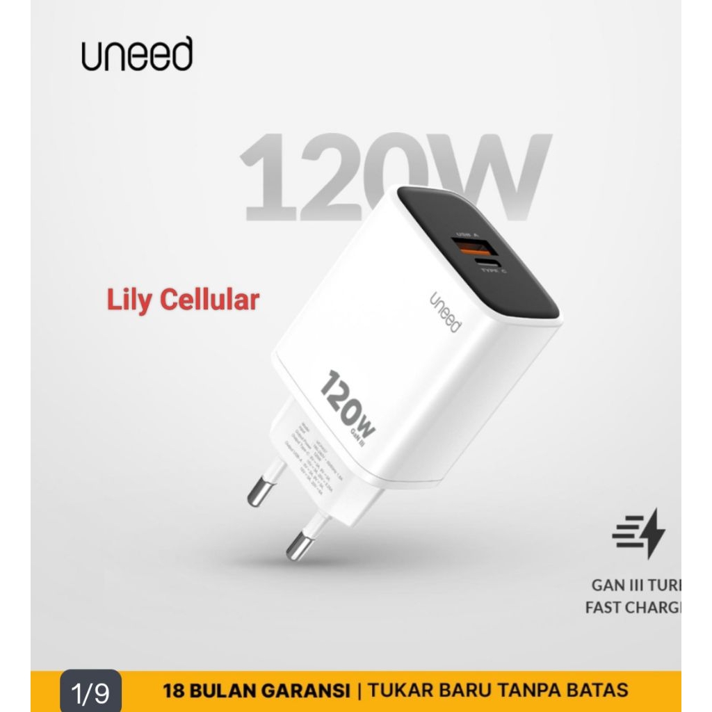 UNEED GaN 3 Charger 120W Super VOOC HyperCharge 2 Port PD 3.0 QC 3.0 PPS Fast Charging – UCH437
