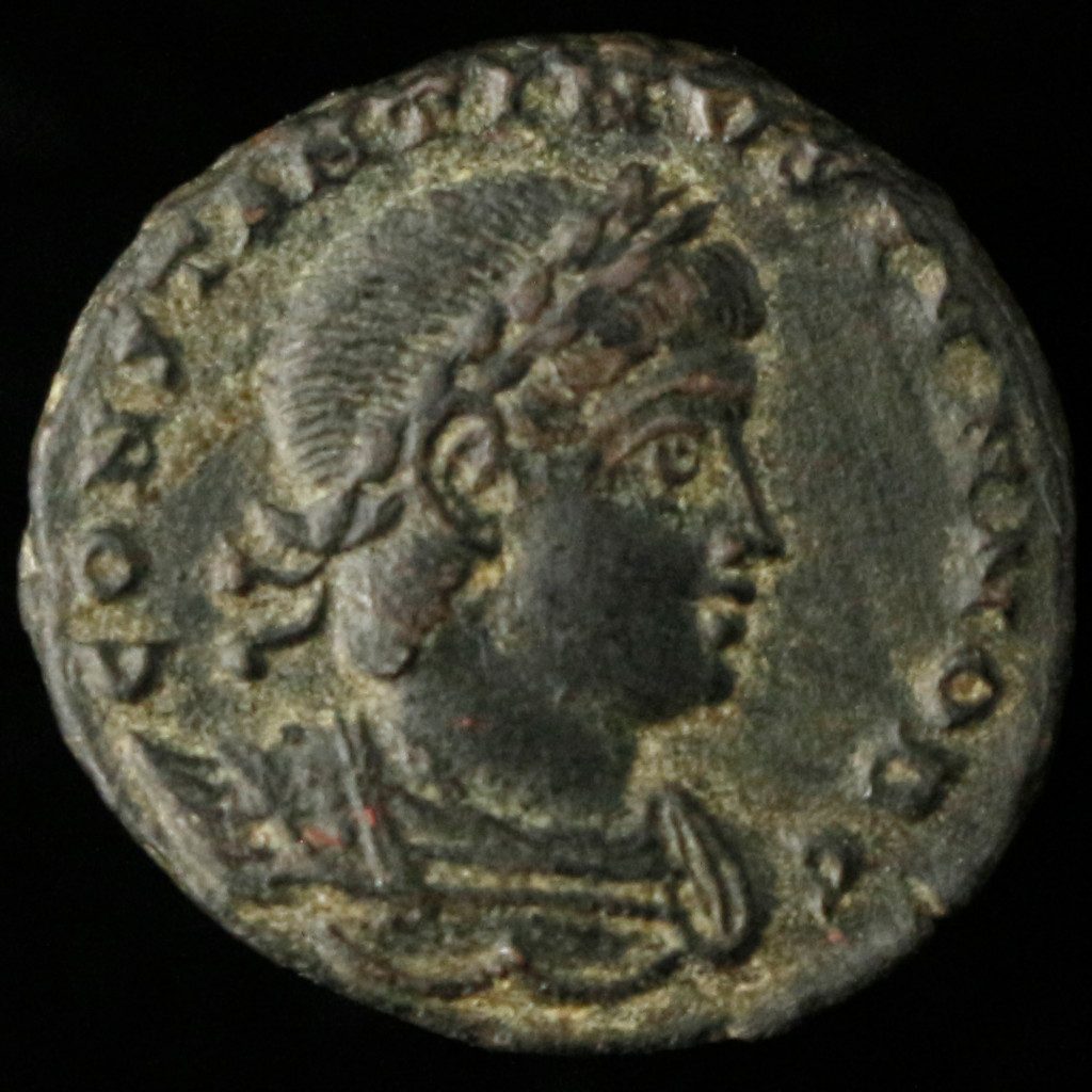 Koin Romawi Kuno Abad ke-4 Constantine II GLORIA EXERCITVS One Standar Antioch