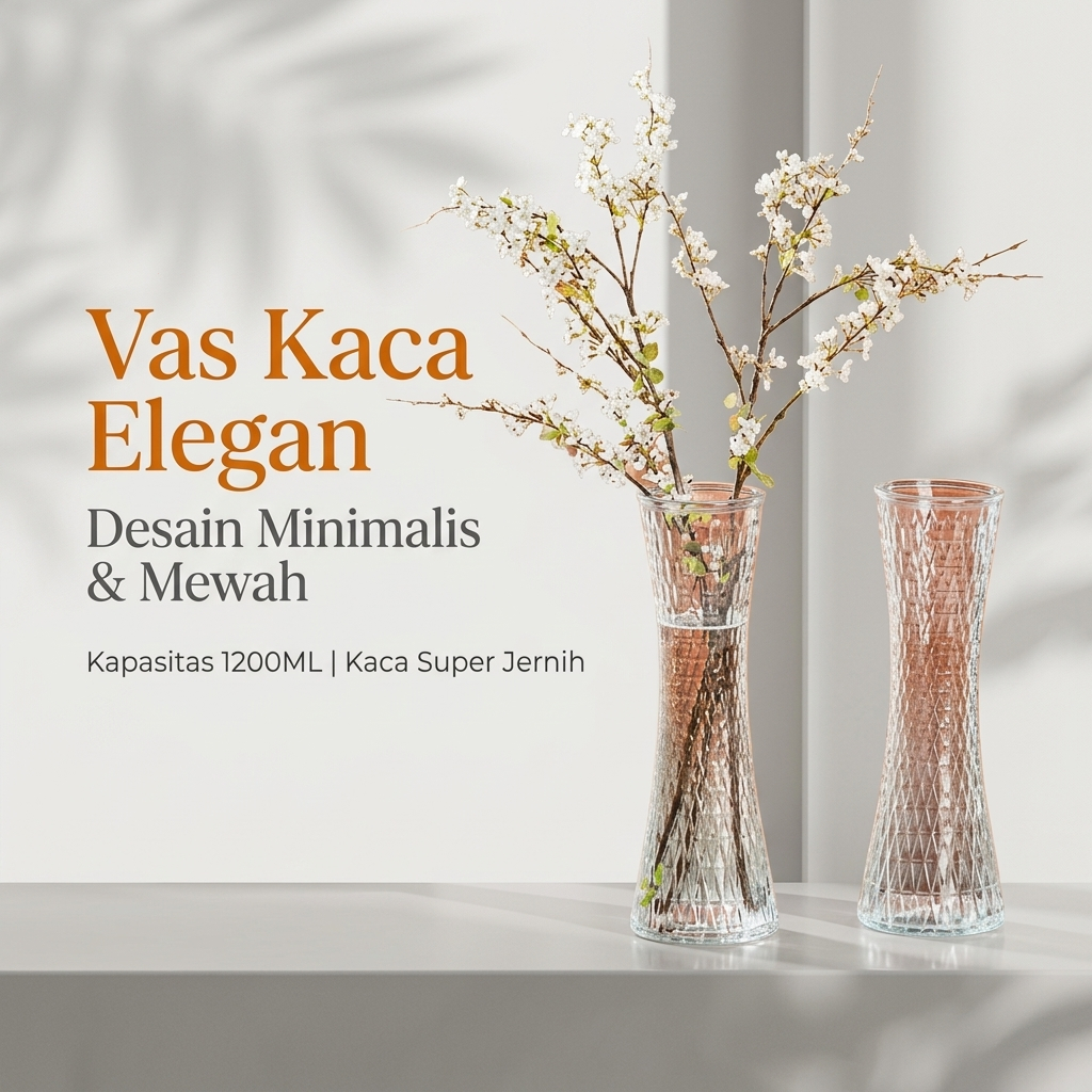[COD]Vas Kaca Kristal Elegan 1200ML - Vas Bunga Aesthetic Minimalis Hiasan Dekorasi Rumah Meja, Kaca