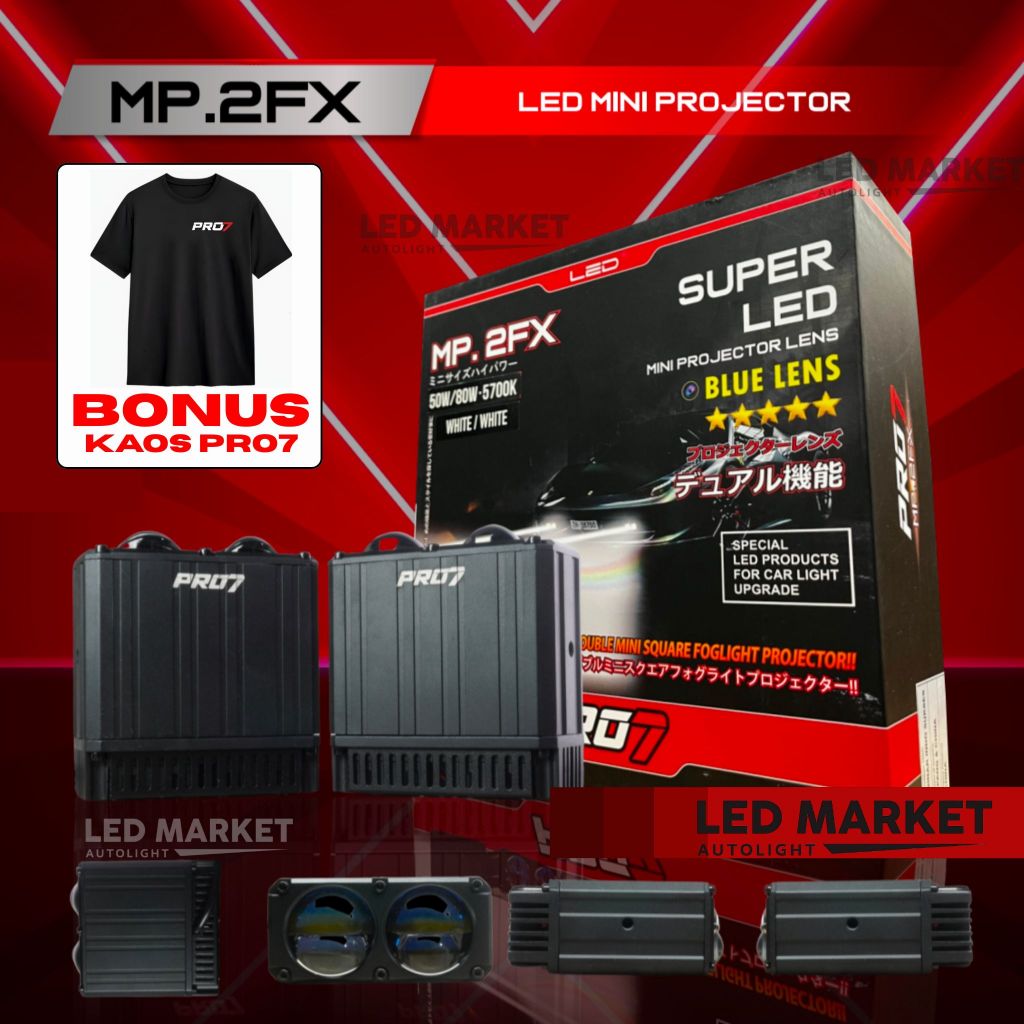 [PROMO GRATIS KAOS] DOUBLE MINI Projie Pro 7 MP.2FX Super LED Blue Lens 2x 50W-80W / MP2FX / MP 2FX 