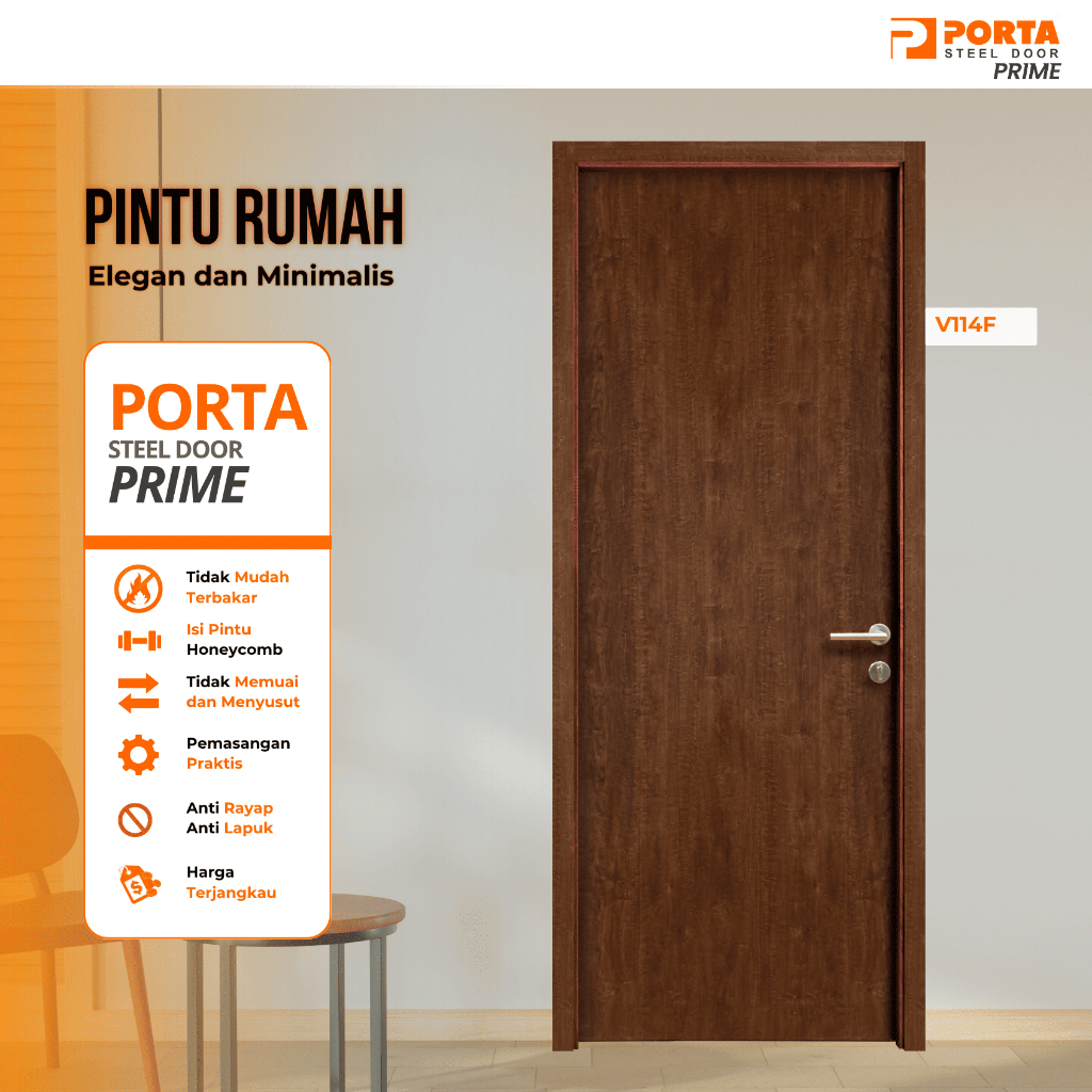 Pintu Ruangan Motif Kayu Porta Prime 114F Mewah Tahan Cuaca Anti Rayap Fullset Kusen