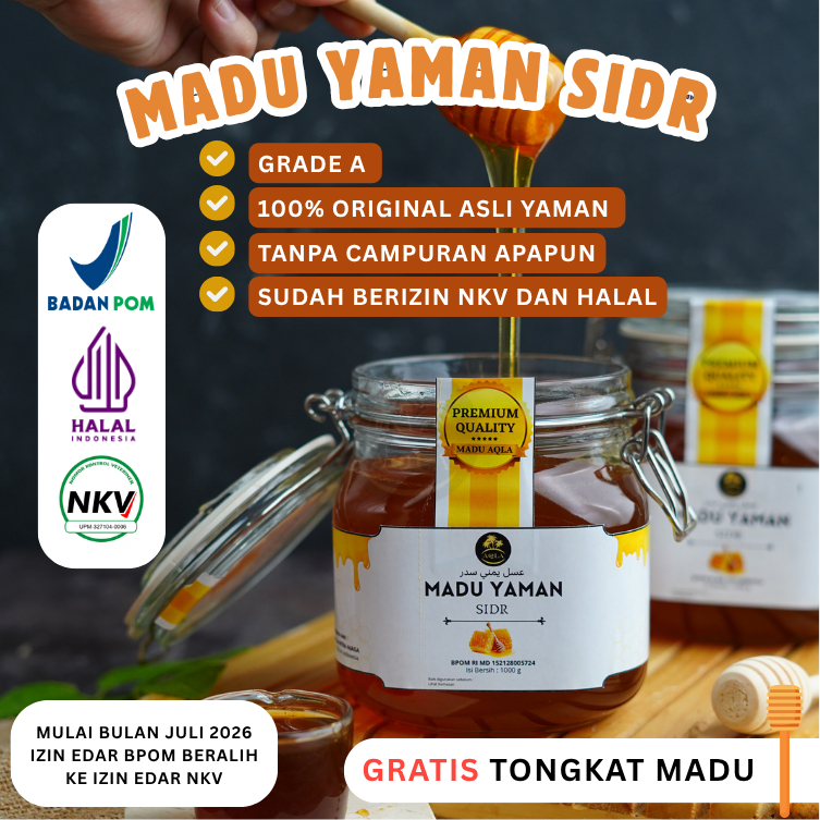 MADU YAMAN SIDR BPOM / MADU ASLI / MADU SIDR FAKHIR PREMIUM KEMASAN 1KG FREE TONGKAT MADU