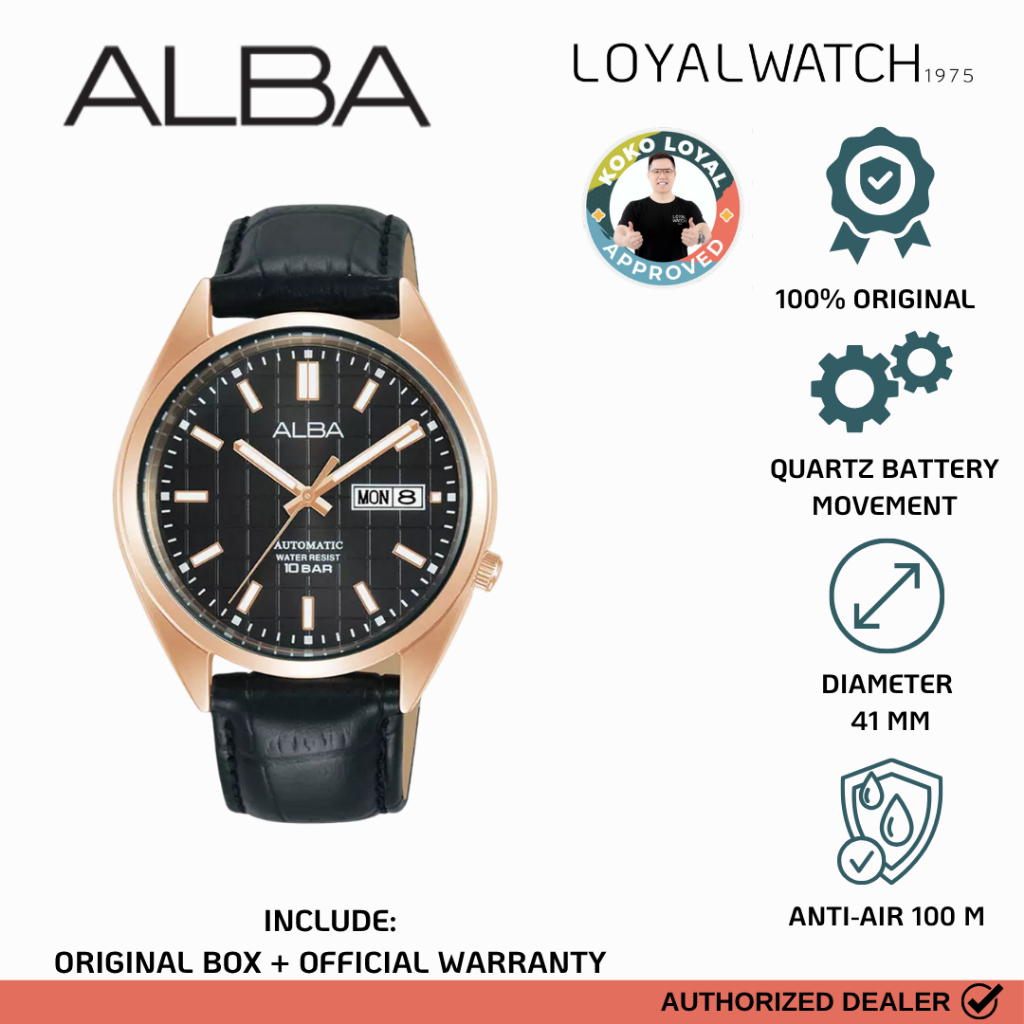 Jam Tangan Alba Analog Pria AL4330 Black Leather / Kulit Original Garansi Resmi