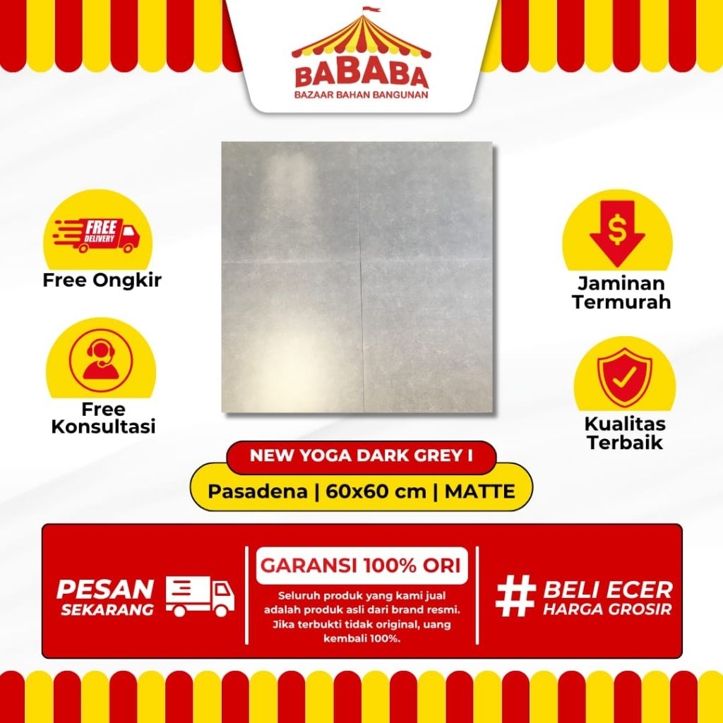 Granit Lantai Ukuran 60x60 Pasadena New Yoga Dark Grey Matte Kasar Polos Granit Lantai Garasi Outdoo