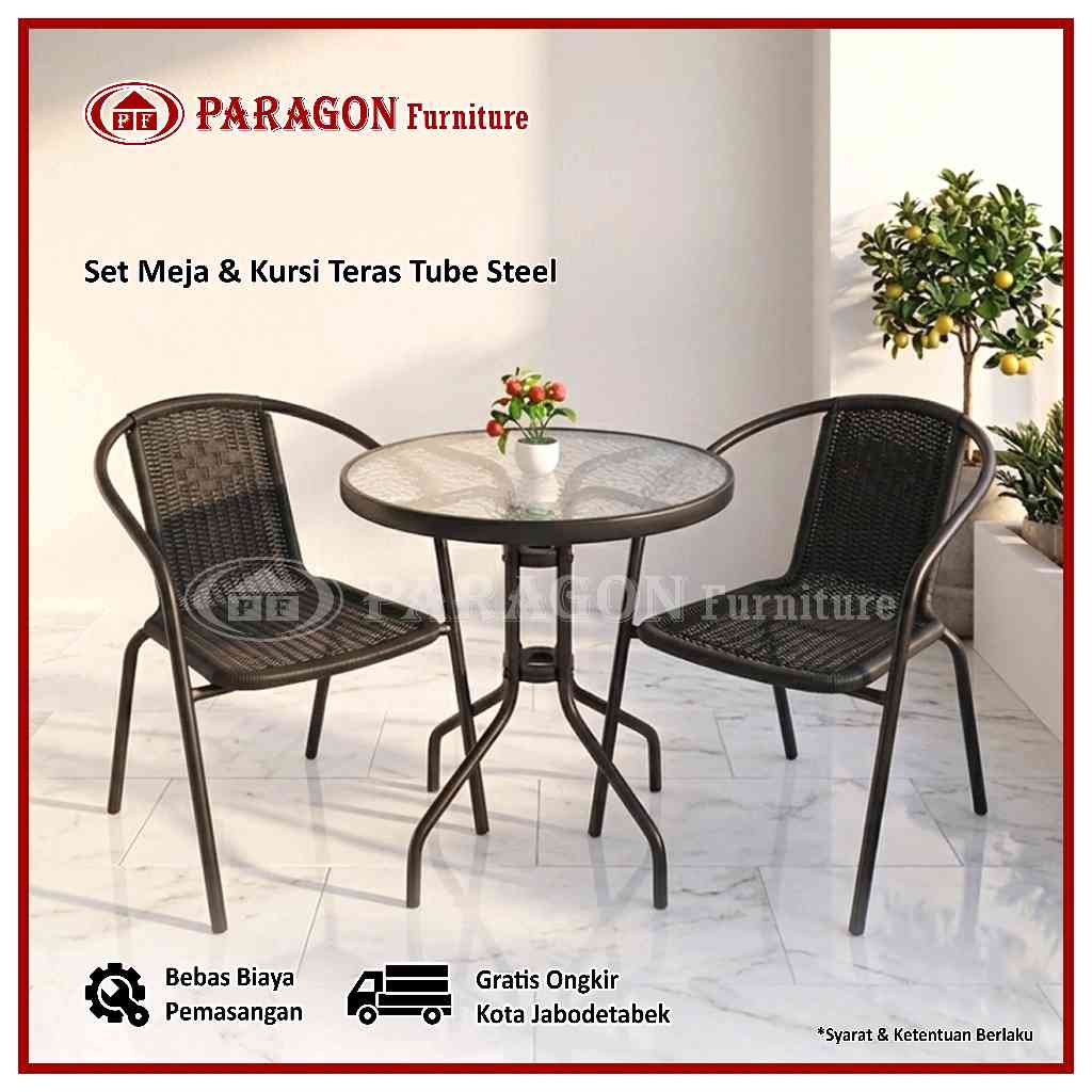 Set Kursi Meja Teras / Taman Santai Ciello Terasso Hitam / Coklat Anti Air, Jamur, & Rayap Bahan Tub