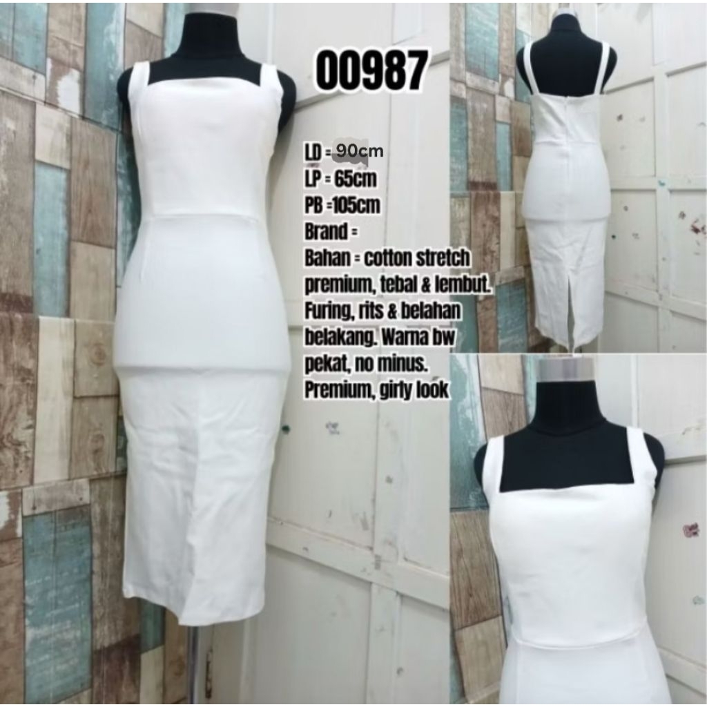 Midi Dress Putih Elegan Sexy Tanpa Lengan