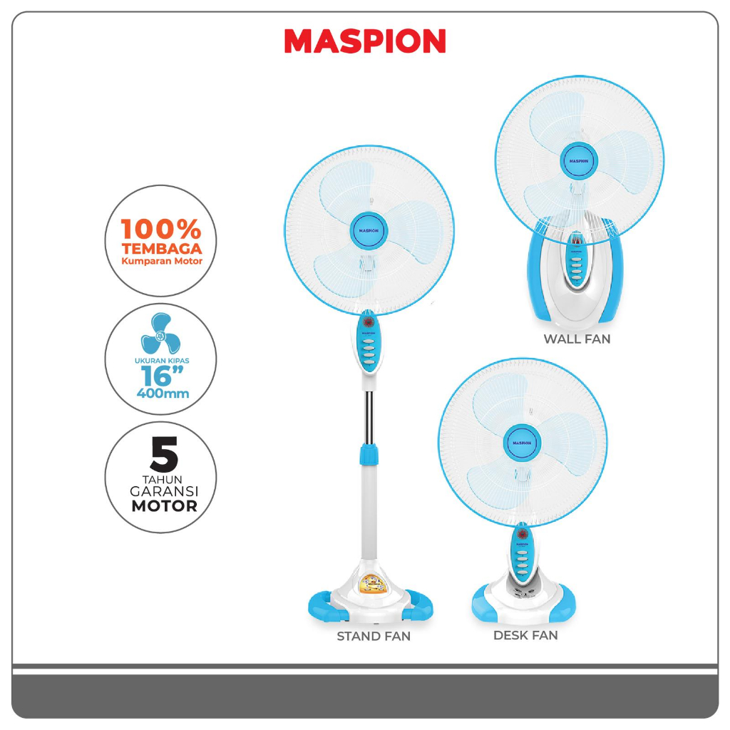 Maspion Kipas Angin Wall Fan Stand Fan 3IN1 16" F-1624S / Kipas Maspion F 1624 S Maspion F1624S