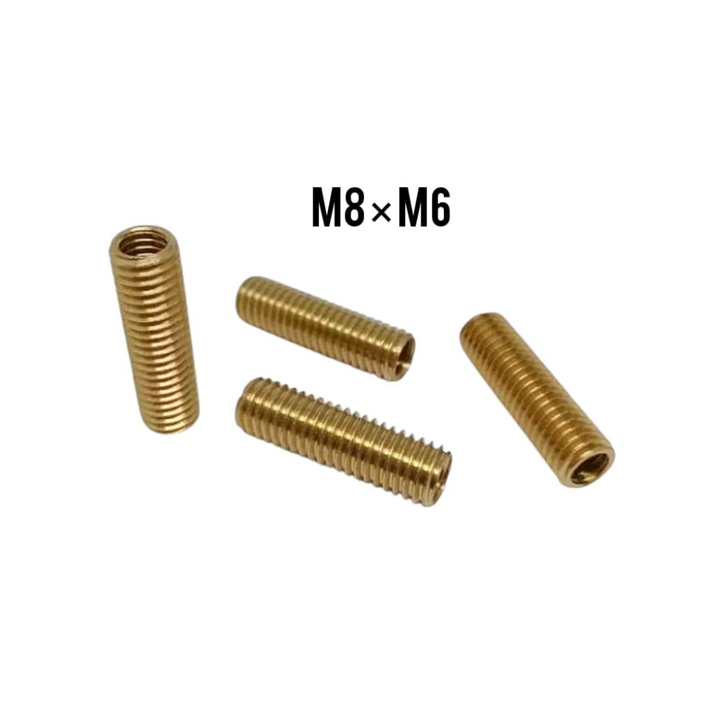 Sok Drat M6×M8 Bosh Drat Besi Sepuh Kuningan Drat Dalam Baut 10 Luar Baut 12
