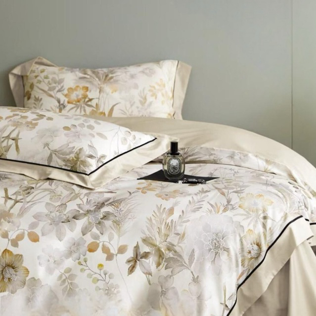 BIOSIBEDDING Sprei Katun Jepang Original Motif Bunga Garis Minimalis Custom Size Rumbai Rempel Shabb