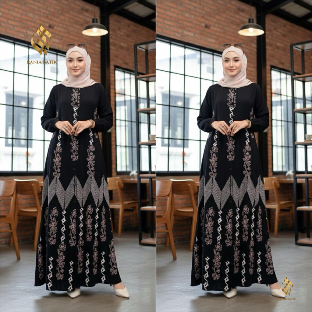 Gamis Twill Rayon Motif Selandang Hijau