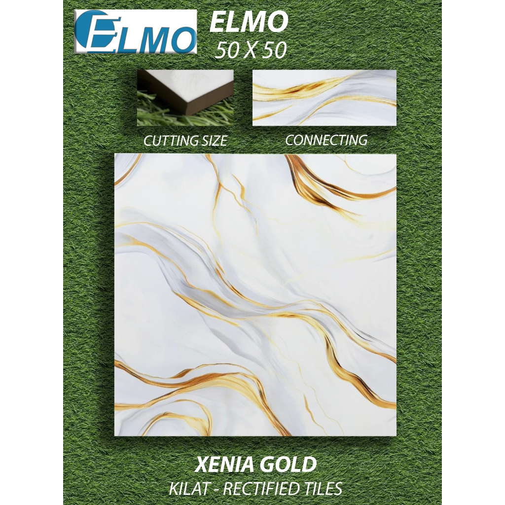[RIAU ONLY, CHAT SEBELUM CO] Keramik Lantai 50X50 Elmo Xenia Gold [Cutting Size / Rectified] , Kilat
