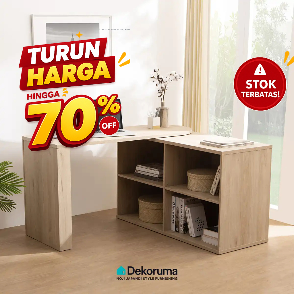 Dekoruma KARU Meja Belajar Swivel dengan Rak Penyimpanan / Meja Kerja