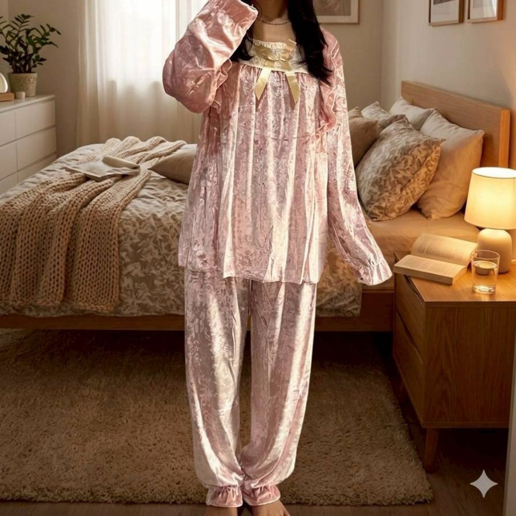SET PIYAMA WANITA KEKINIAN MODEL BLUDRU RENDA