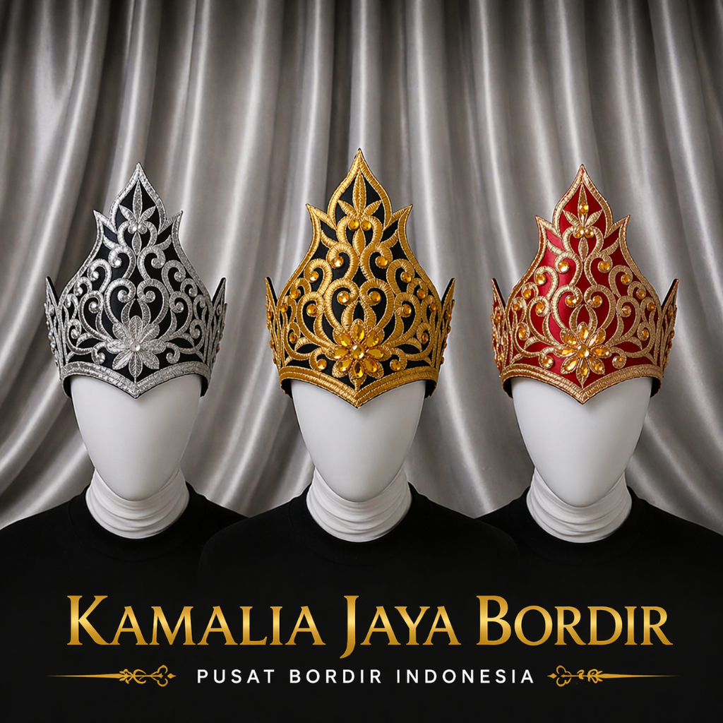 Bordir Siger Mahkota Renda Elegan dengan Spon Lembut Renda Bordir Siger Tari Mahkota Motif Dewi Hias