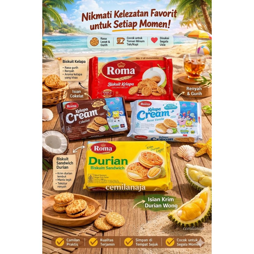 Biskuit Roma Kelapa Roma Cream Durian Coklat Vanila Pack Kue Lebaran Biskuit Enak Murah Kue Roma Kel