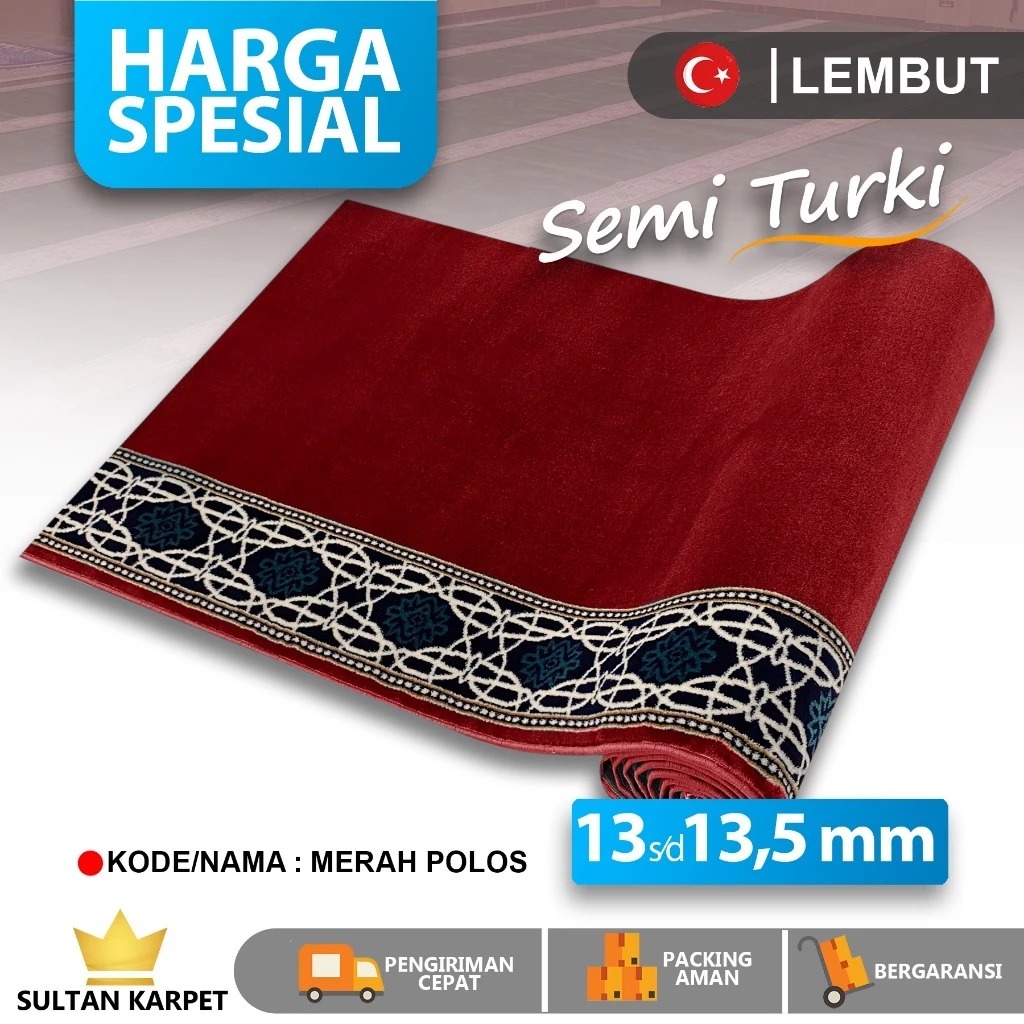 Sultan Karpet - Karpet Masjid Semi Turki - Karpet Masjid Yazid Tebal 13mm (Merah Polos) - Sajadah Ma