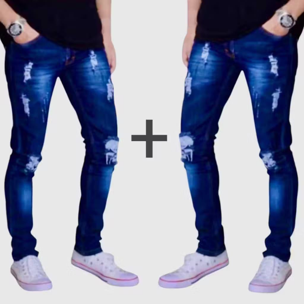 Celana Jeans Sobek-Sobek Slimfit Pria