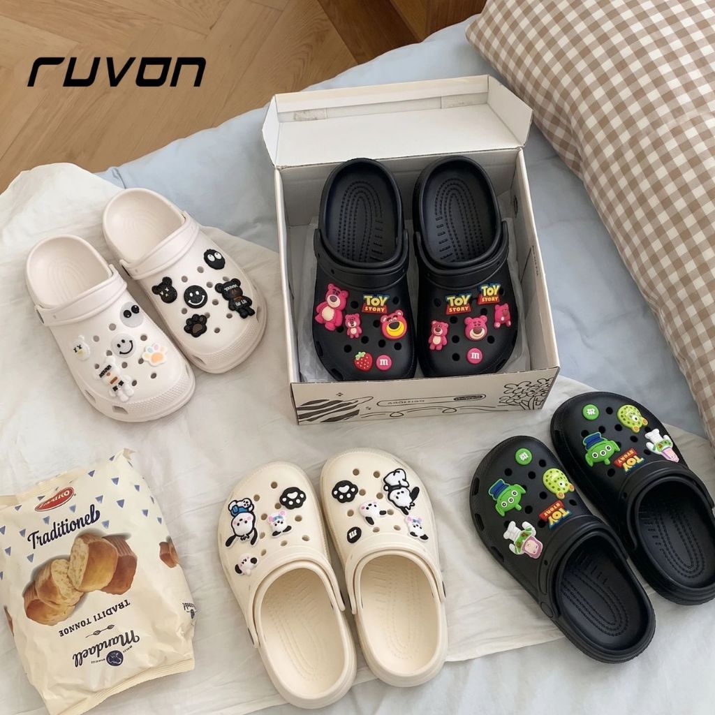 RUVON-Sandal Kodok Wanita/Pria Korea DIY Pin Retro Vintage