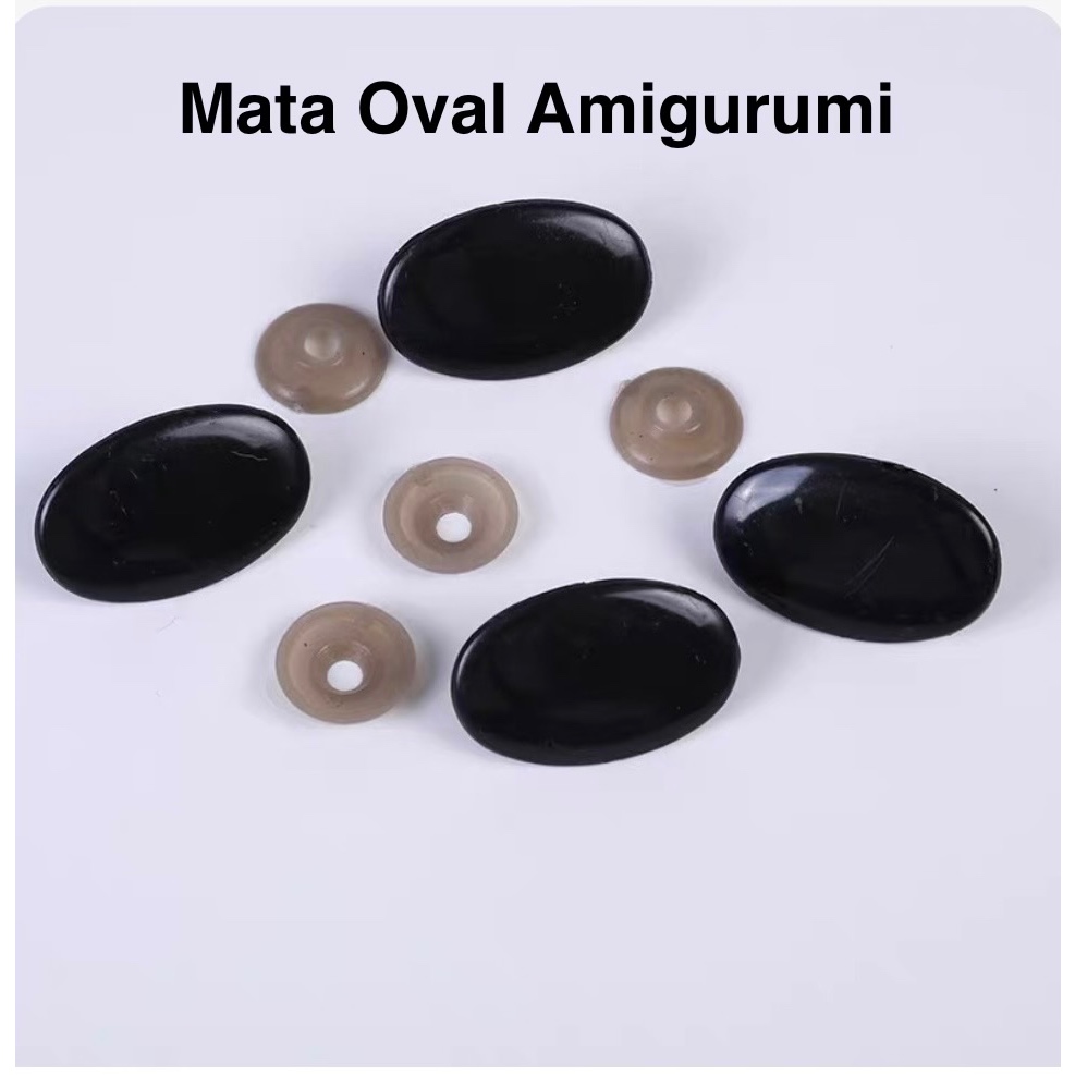 Mata Boneka Oval Mata Hitam Oval Boneka Amigurumi (1 Pasang /2 PCS + 2 PCS PENUTUP BELAKANG)