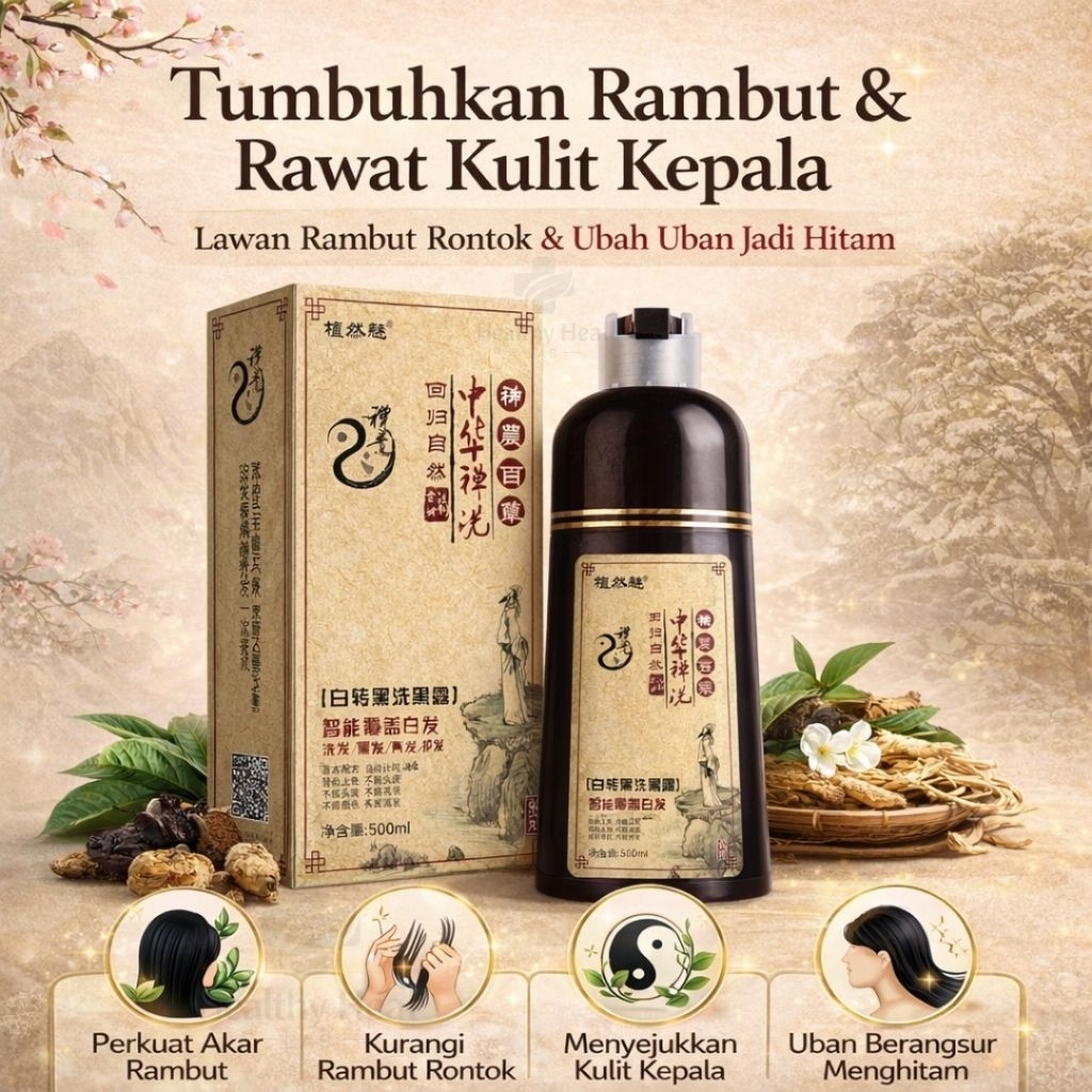 Shampo Zen Zhonghua Cukup Keramas Rambut Hitam Herbal 500ml - Sampo Original Black Extract Ginseng -