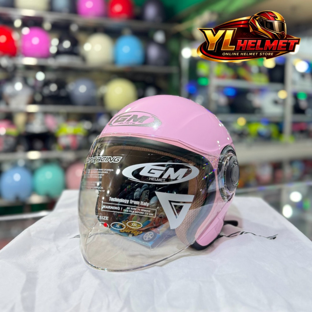 Helm GM Pop Hijab Solid - Pink Pastel Visor Light Rainbow SNI Helm Hijab Cepol Wanita