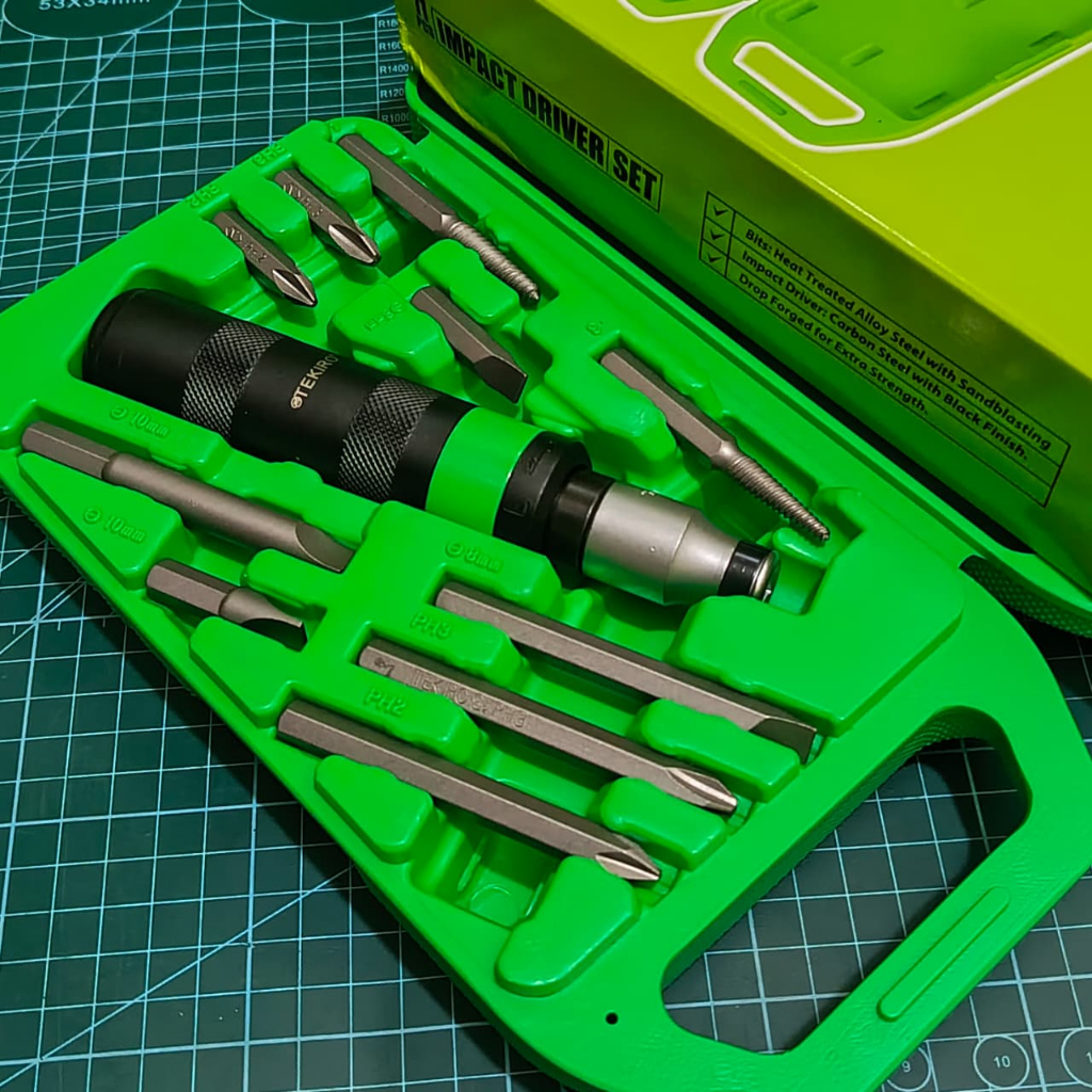 Obeng Ketok Tekiro 1 Set Lengkap / Obeng Impact Driver Set 11 Pcs Tekiro 1 Box / Obeng Getok Tekiro 