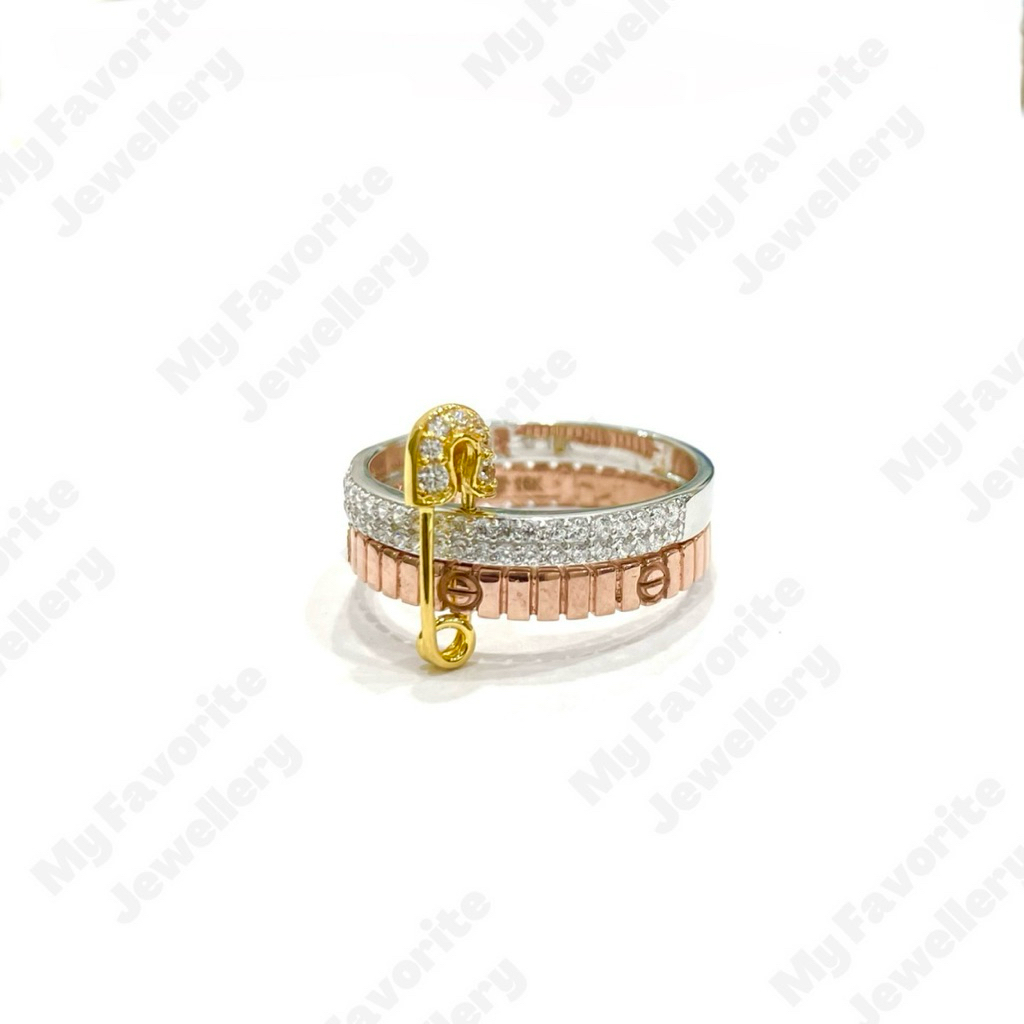 Cincin Peniti 2 Stak Permata Ukuran Besar Uk22 Uk24 Emas Asli Kadar 700 16K