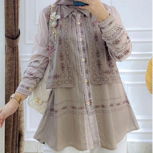 Elliora Shirt Vol 42 HMF Luxury | Atasan Wanita Elegan 2 Layer | Kemeja Busui Friendly Wudhu Friendl